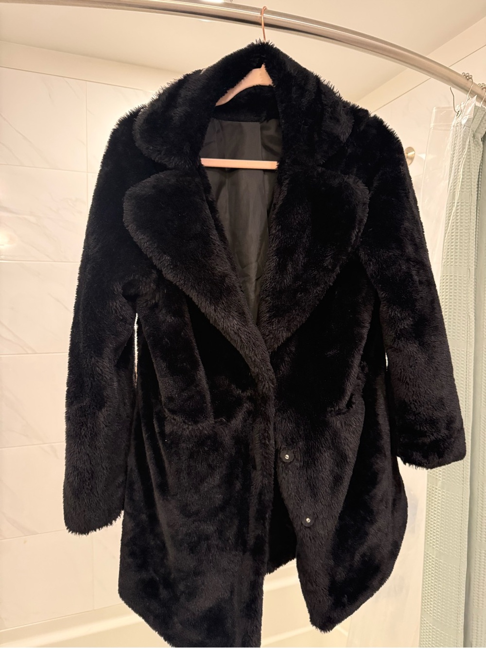 Black Faux Fur Coat - Women's Plush Trench